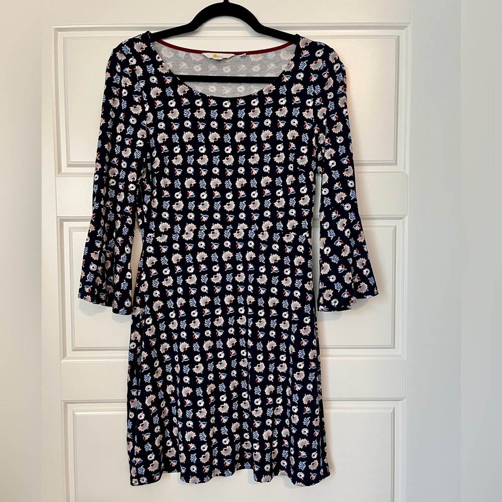 Boden Miriam A-Line Navy Floral Bell Sleeve Dress